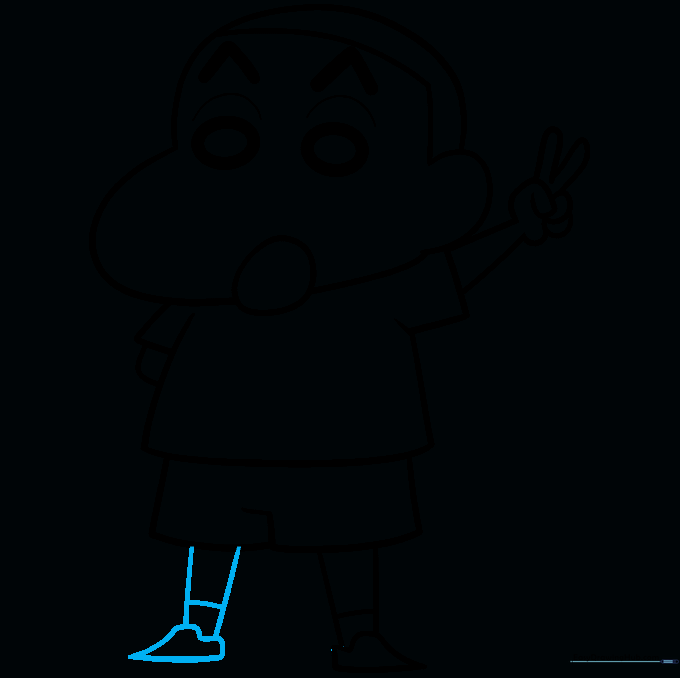 Drawing the second leg and shoe to complete the outline.