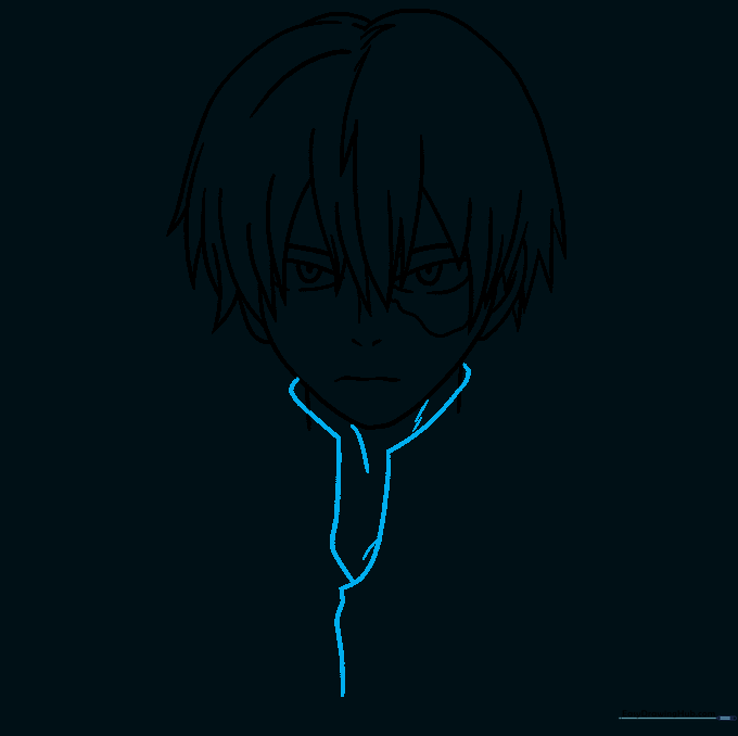 Sketch of Shoto's high-collared hero suit around the neck area.