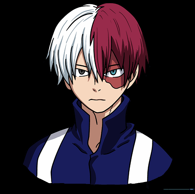 Finished, colored drawing of Shoto Todoroki showing his signature dual-colored hair and eyes.