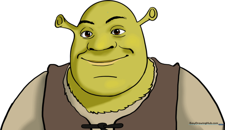 A vibrant, finished illustration of Shrek, the friendly ogre, ready for coloring.