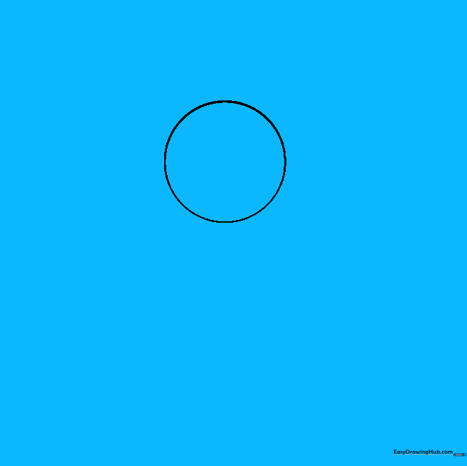 Drawing the first trumpet-shaped ear on the side of the head circle.