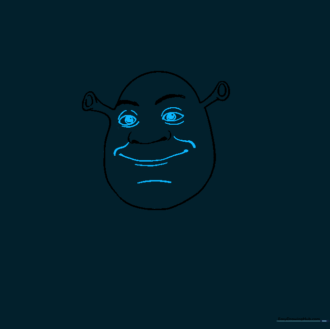 Adding detailed eyes with pupils and a smiling mouth to the face.
