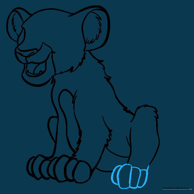 Detailing the toes on Simba's hind foot.