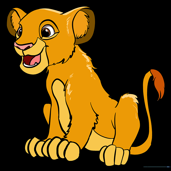 Final colored illustration of Simba, showcasing his golden fur and characteristic features.