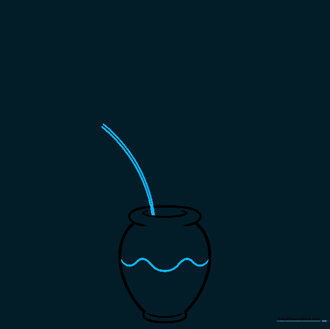Adding a decorative wavy line to the vase and the first flower stem.