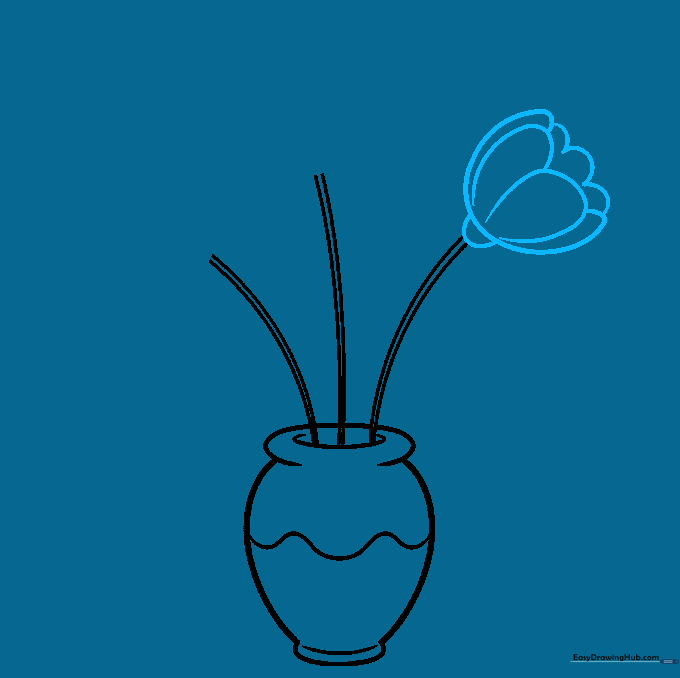 Drawing the petals of the first flower using overlapping U-shaped lines.