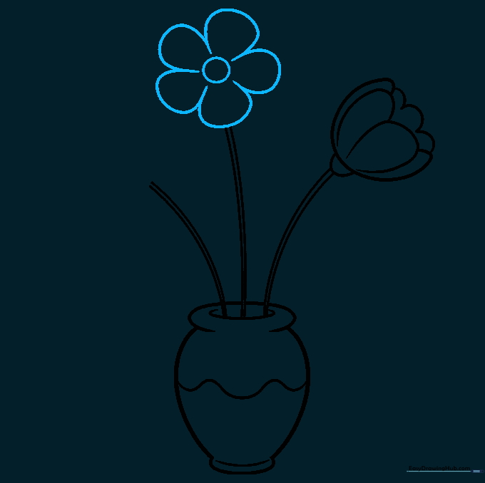 Drawing a daisy-style flower with a central circle and five petals.