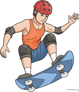 A vibrant, finished illustration of a cartoon skateboarder performing a trick.