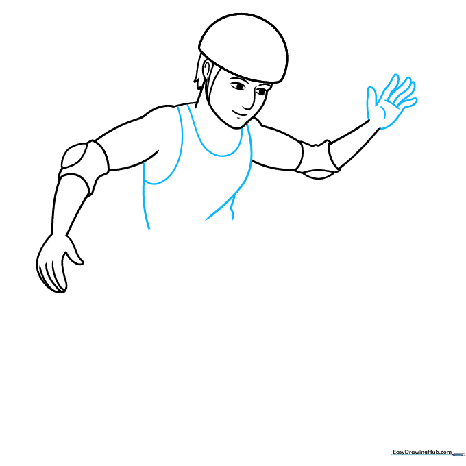 Adding the torso, collar, and hand details to the drawing.