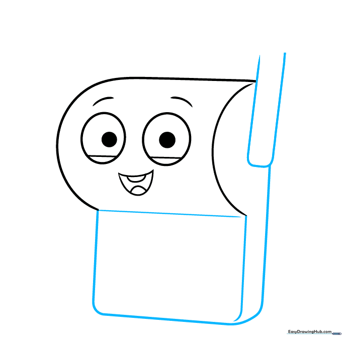 Adding the rectangular body structure beneath the head of the character.