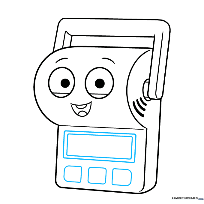Adding the screen rectangle and three button rectangles to the toy's body.