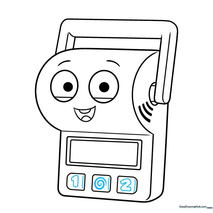 Adding numbers and a spiral detail to the buttons on the toy's interface.
