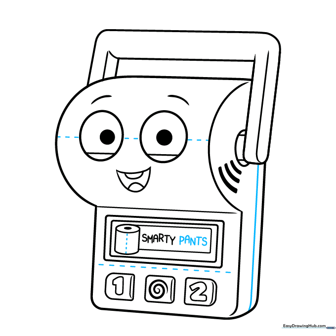 Adding the word PANTS and dotted line details to the character's body.