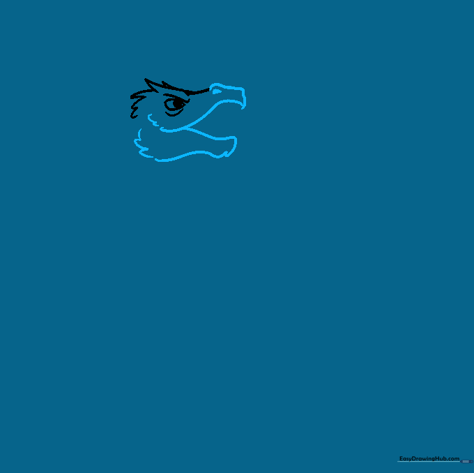 Outline of a dragon's open mouth showing the upper jaw, nostril, and lower jaw structure.