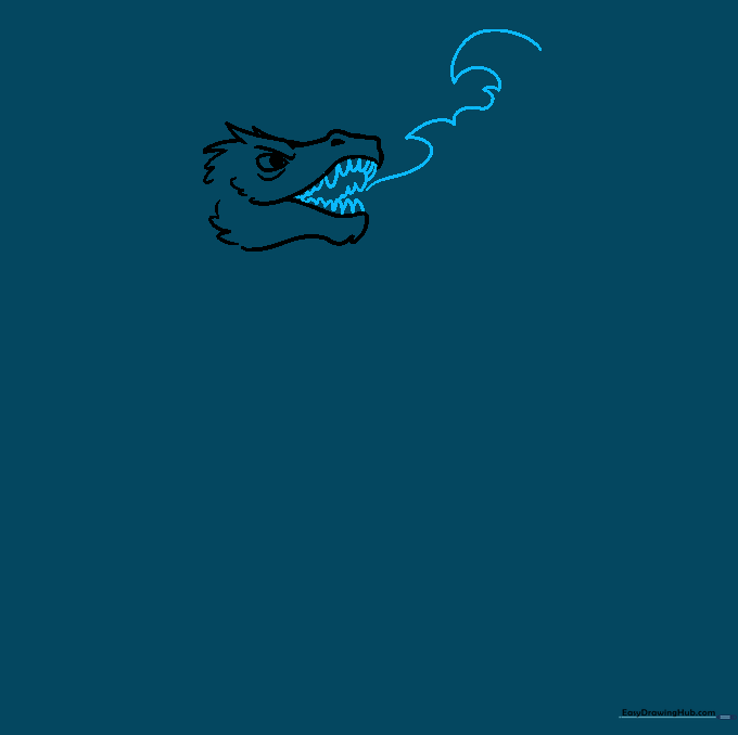 Dragon mouth with sharp teeth and initial wisps of smoke beginning to form.
