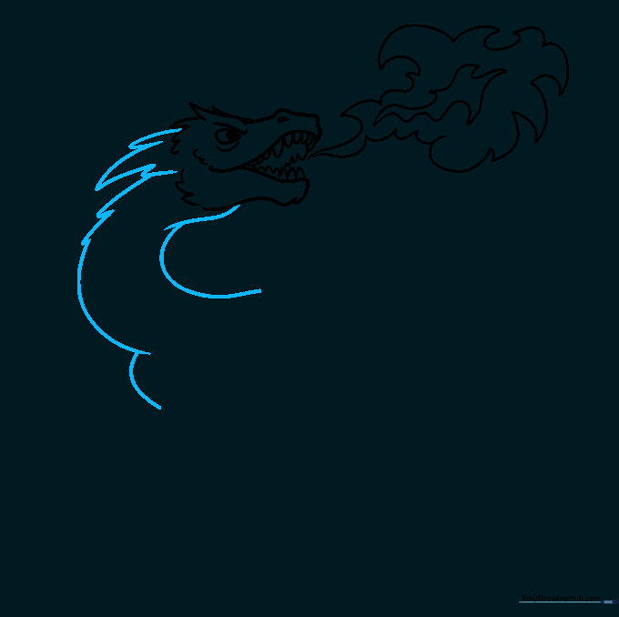 Dragon head and neck profile featuring sharp dorsal spikes and muscular neck contours.