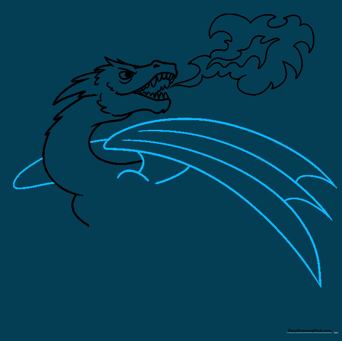 Large dragon wing structure with sail-like membranes and skeletal supports.