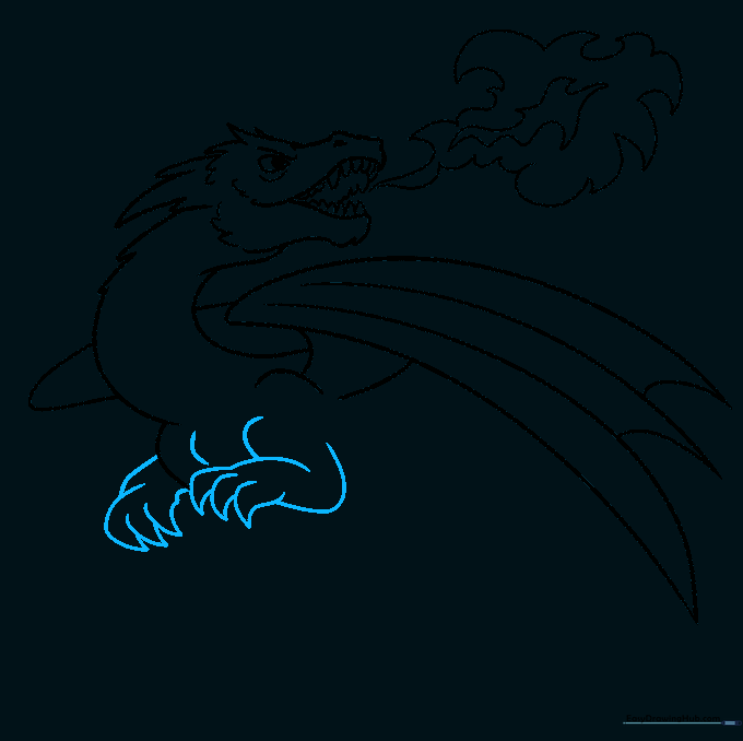 Detailed dragon arm and hand with sharp, curved talons.