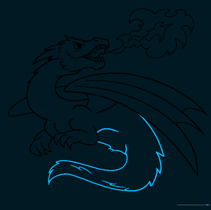 Dragon tail with dorsal spikes and a powerful rear leg stance.