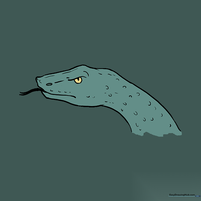 A fully colored and detailed snake head drawing.