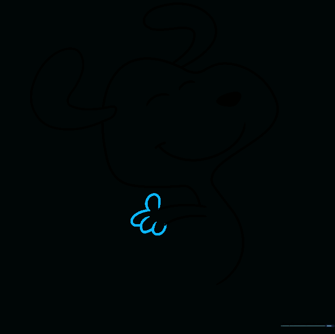 Detailed view of Snoopy's hand being formed with U-shaped finger lines.