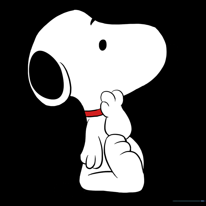 The final colored Snoopy drawing with classic black and red accents.