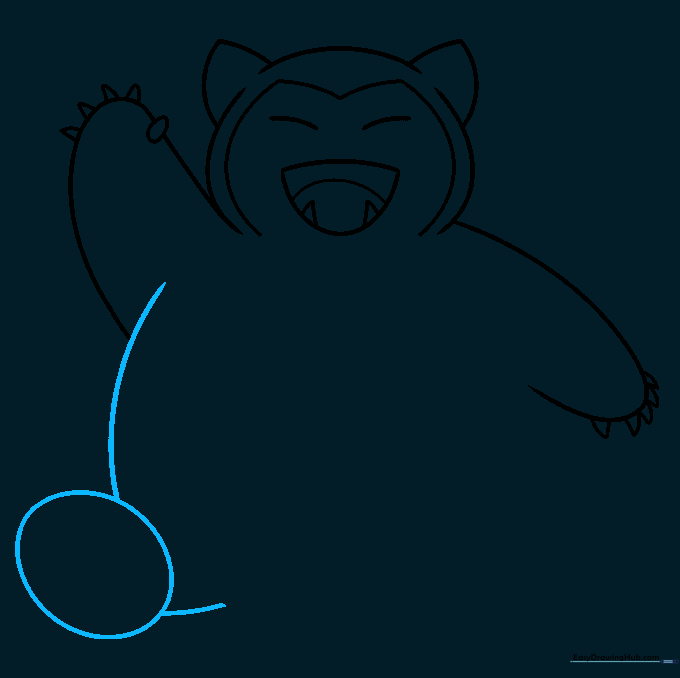 Outlining the side of the belly and the first foot.