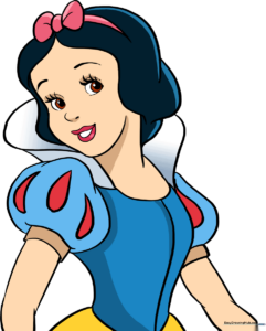 A completed, colorful illustration of Snow White, showcasing the final result of the tutorial.