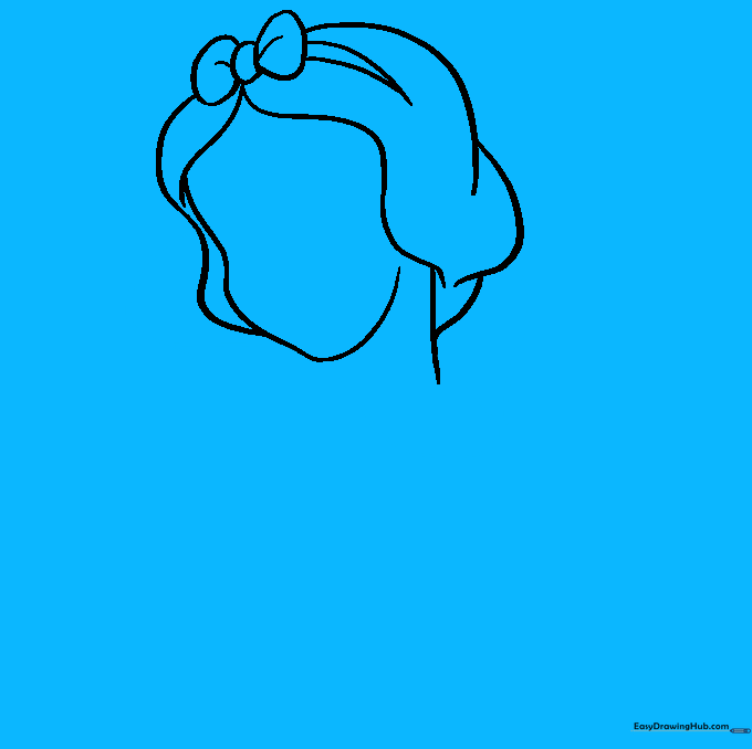 Drawing the high, rounded collar of Snow White's dress.