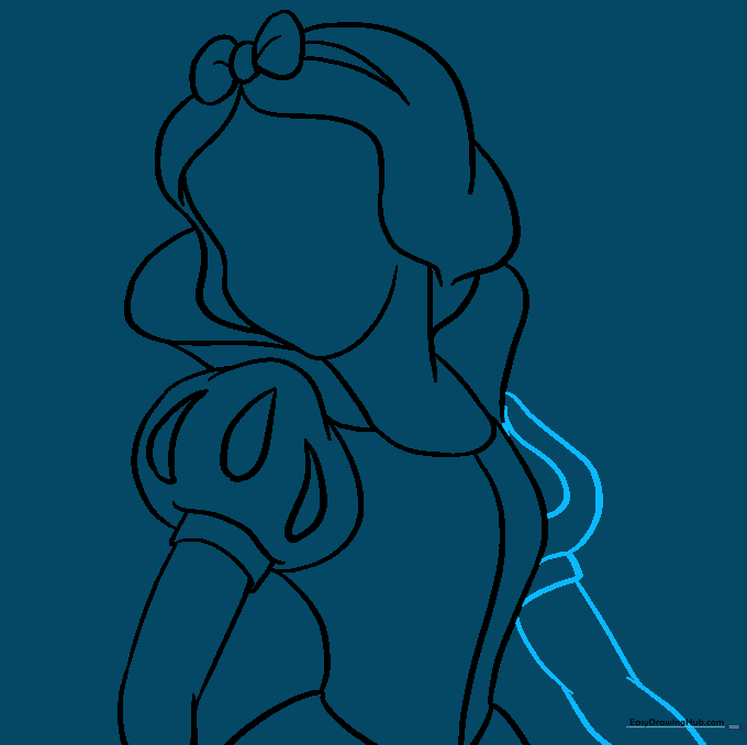 Drawing the second puffy sleeve to complete the dress silhouette.