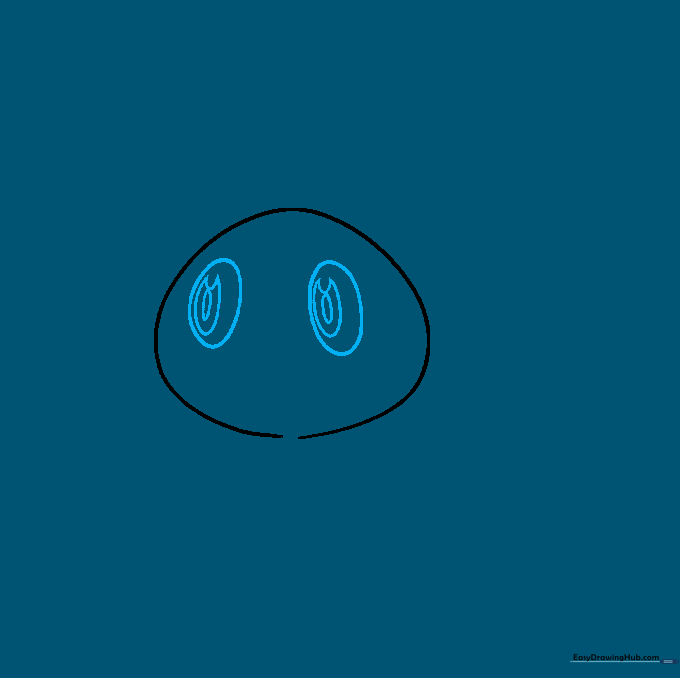 Detailed drawing of Sobble's large, expressive cartoon eyes with pupils and highlights.