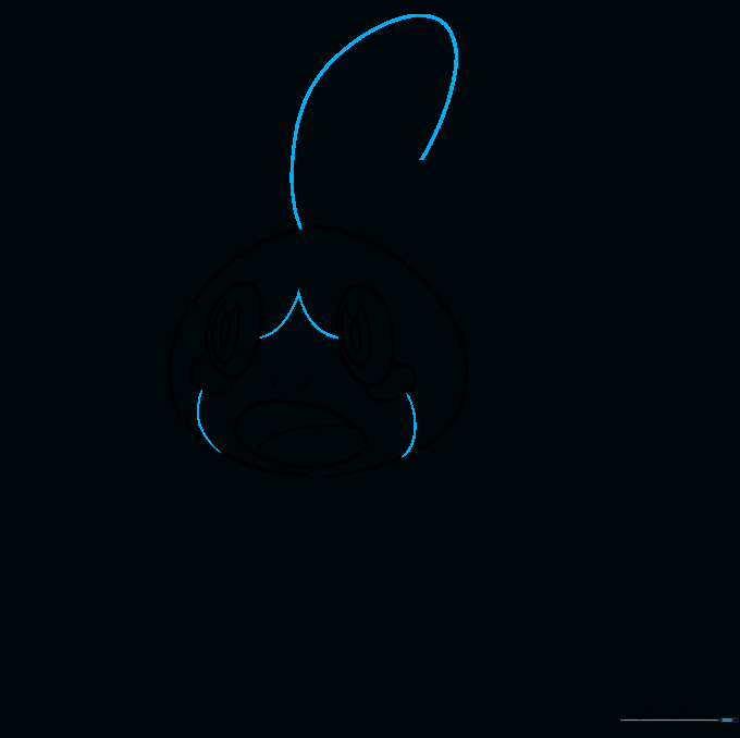 Sobble's face with a teardrop marking added and the beginning of the head fin.