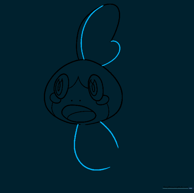 The completed fin on top of Sobble's head and the initial outline of the body.