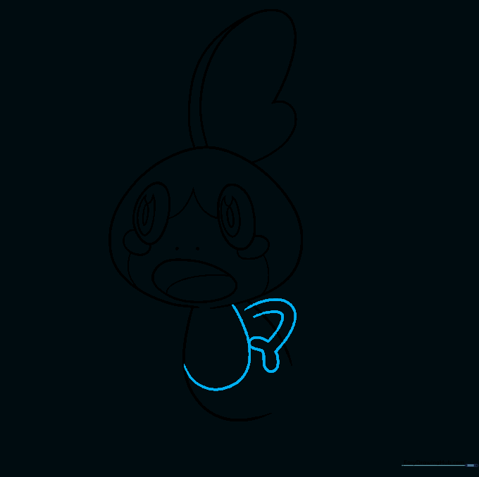 Sobble's body with a belly patch and one arm drawn with two fingers.