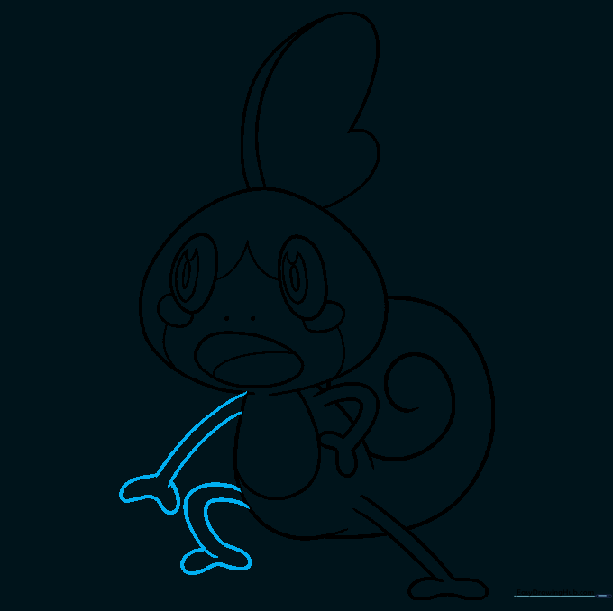 The completed outline of Sobble showing all limbs and body parts.