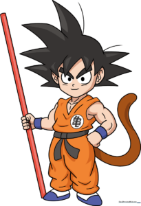 A vibrant, finished illustration of Son Goku ready for coloring.