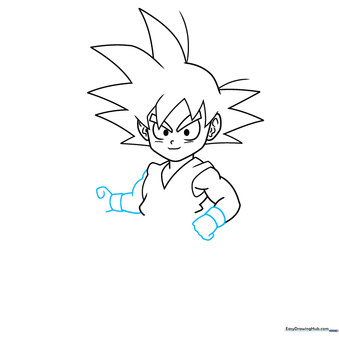 Detailing the wrists and fisted hands of Goku.