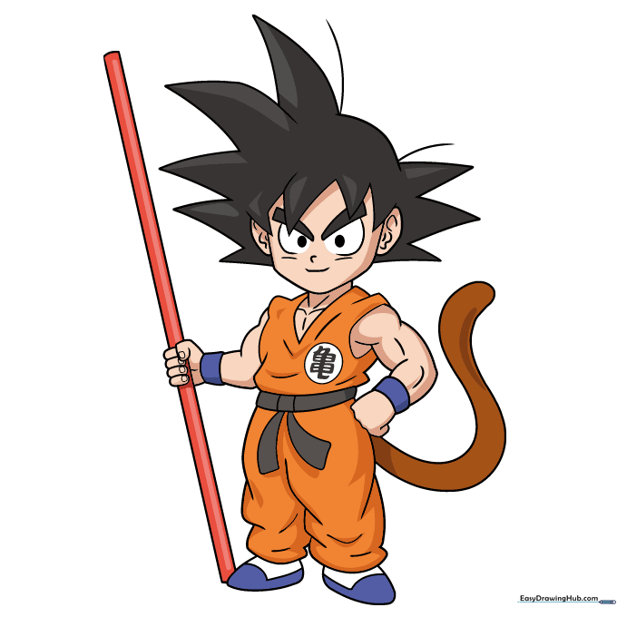 The finished, colored drawing of Son Goku.