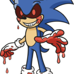 A vibrant, finished illustration of Sonic.EXE, showcasing the completed drawing style.