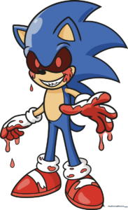 A vibrant, finished illustration of Sonic.EXE, showcasing the completed drawing style.