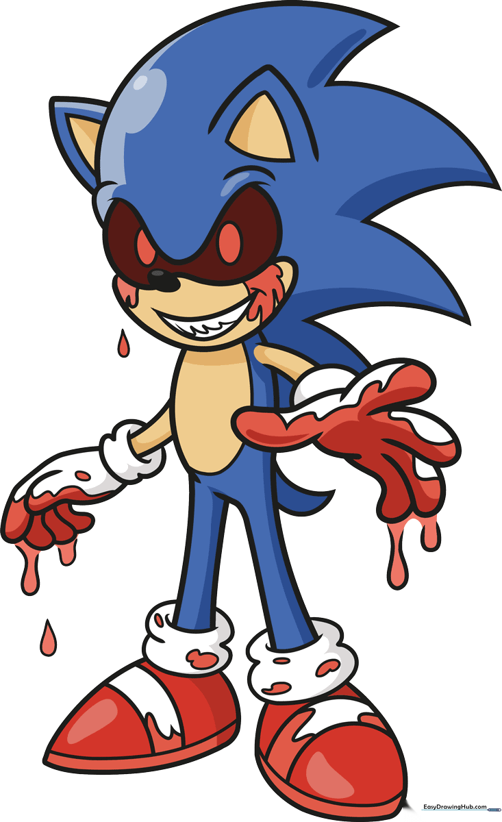 A vibrant, finished illustration of Sonic.EXE, showcasing the completed drawing style.