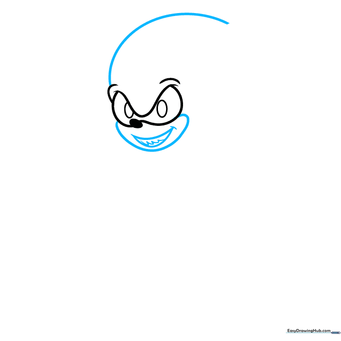 Drawing the head outline and jagged teeth for the Sonic.EXE character.