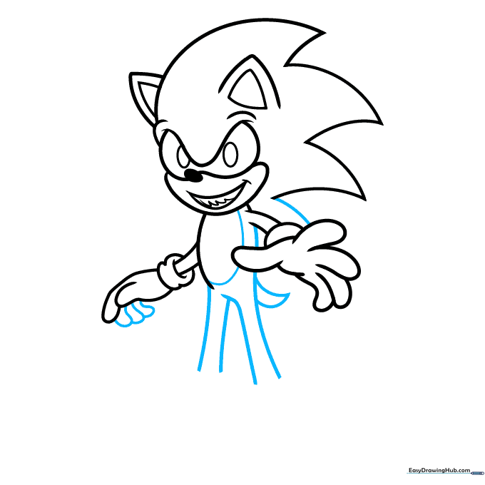 Adding the legs and tail to the Sonic.EXE body sketch.