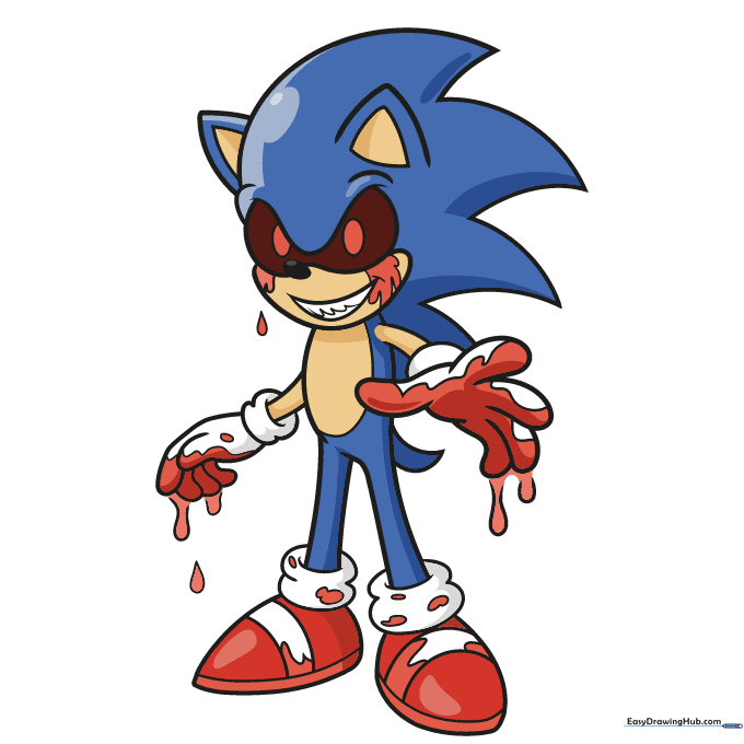 The finished, colored Sonic.EXE drawing with bold outlines.