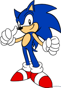 A vibrant, finished drawing of Sonic the Hedgehog, showcasing the final result of the tutorial.