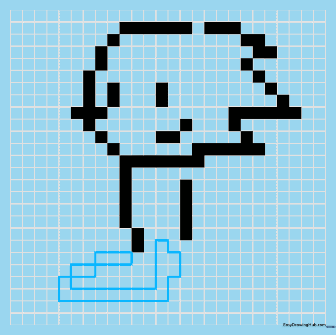 Grid showing the outline of Sonic's shoe using black pixel blocks.