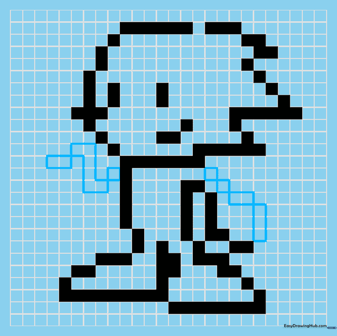 Grid showing the addition of Sonic's arms using black pixel blocks.