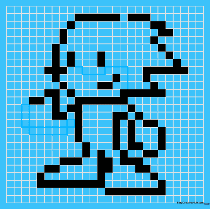 Grid showing the completed arm and thin-line details around Sonic's mouth.