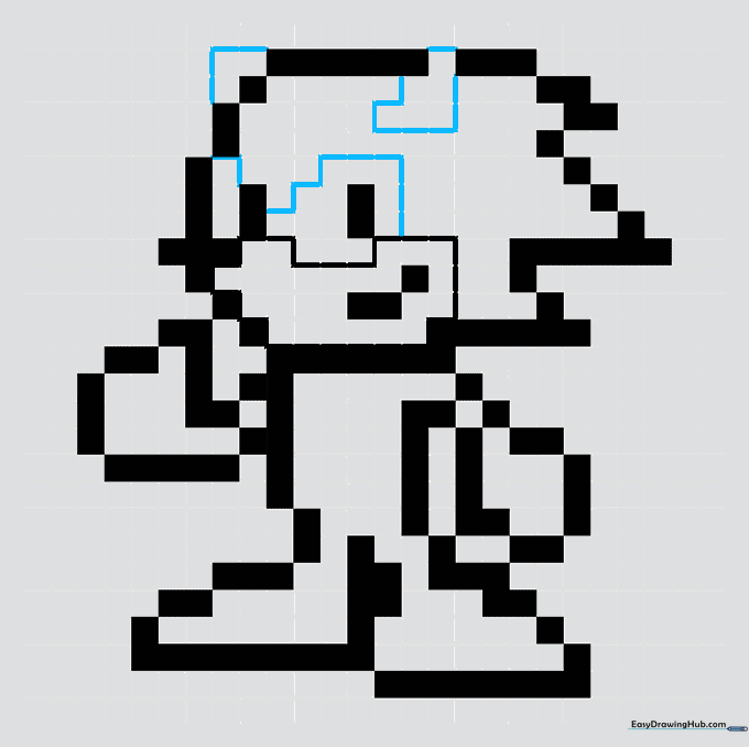 Grid showing the detailed outline of Sonic's ears and eyes.
