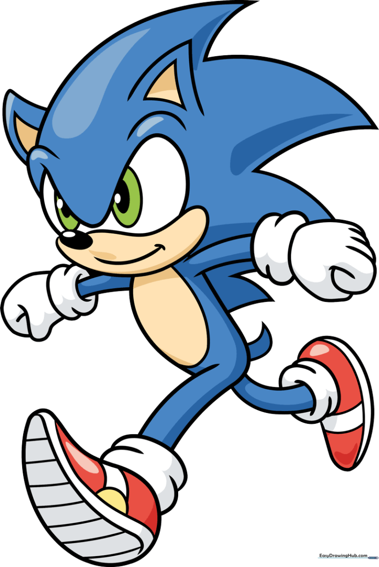 Full-color illustration of Sonic the Hedgehog running, showcasing the final result of the tutorial.